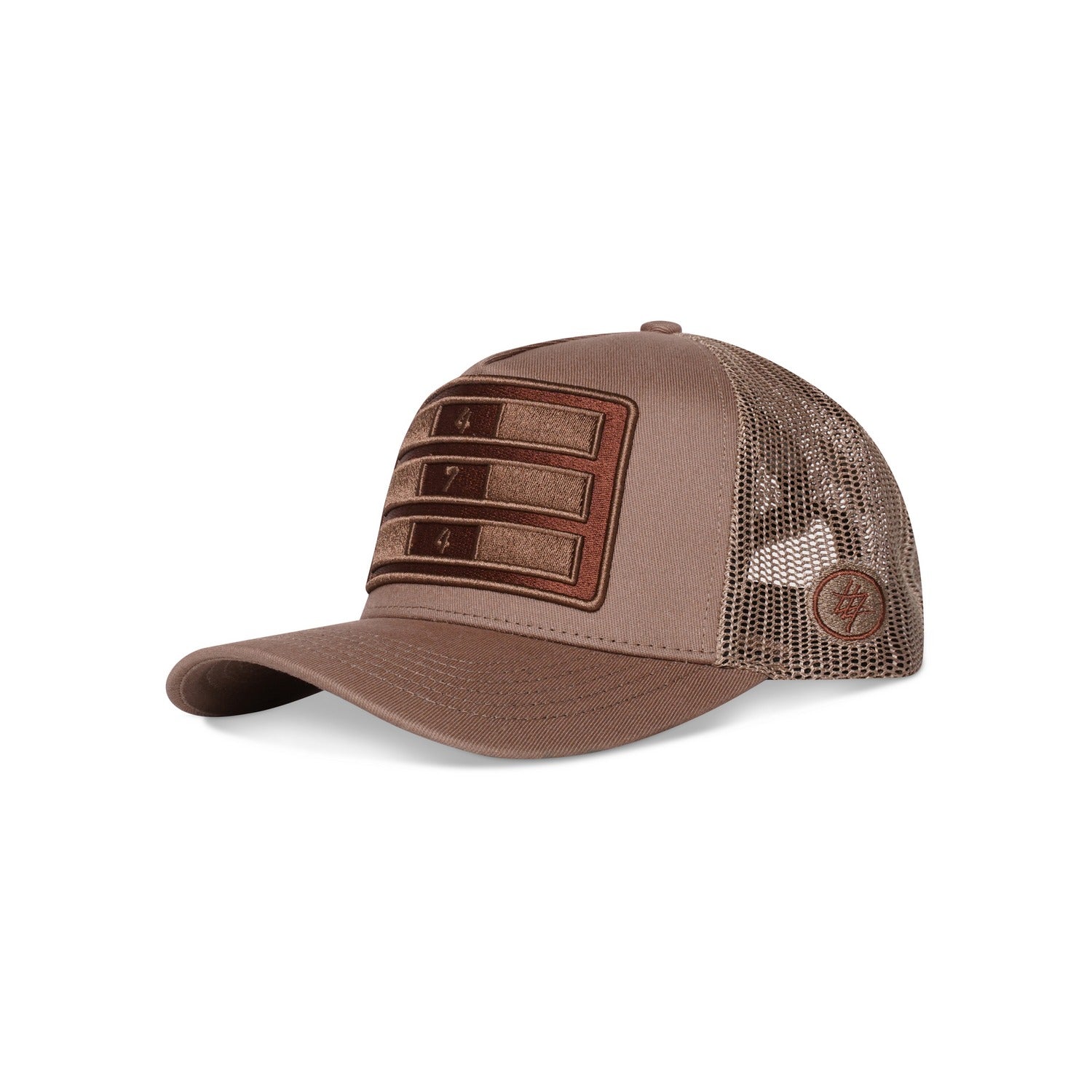 474 Bars Embroidered Trucker Cap Red Label - Beige Brown