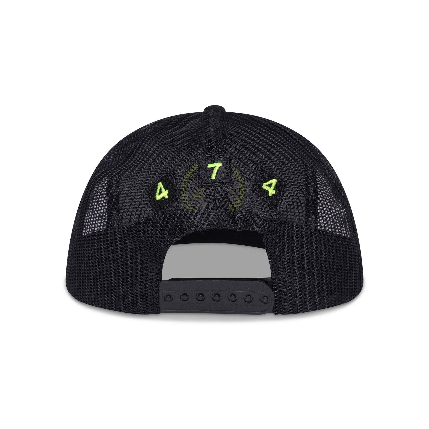 Neon Green Strip Circle 474 Logo Trucker Cap