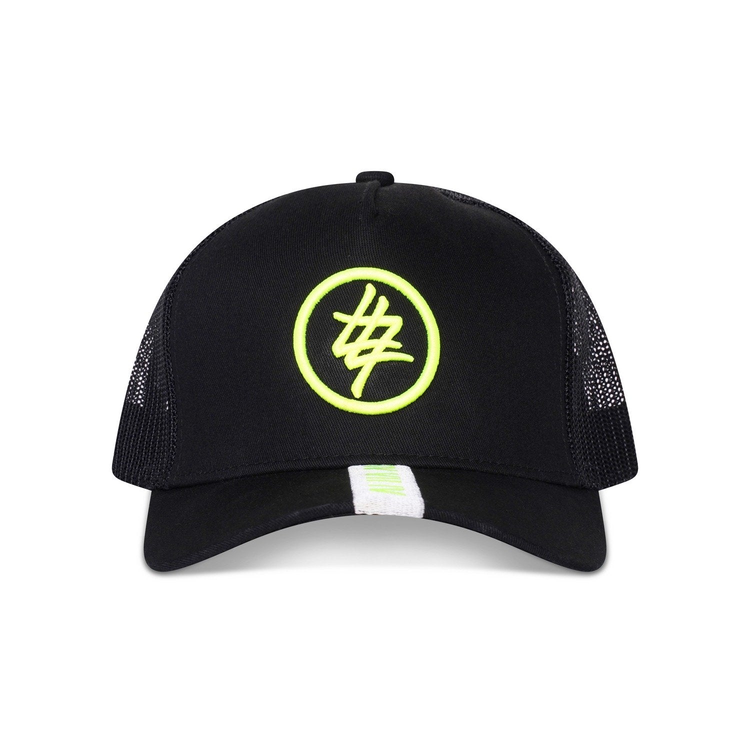 Neon Green Strip Circle 474 Logo Trucker Cap