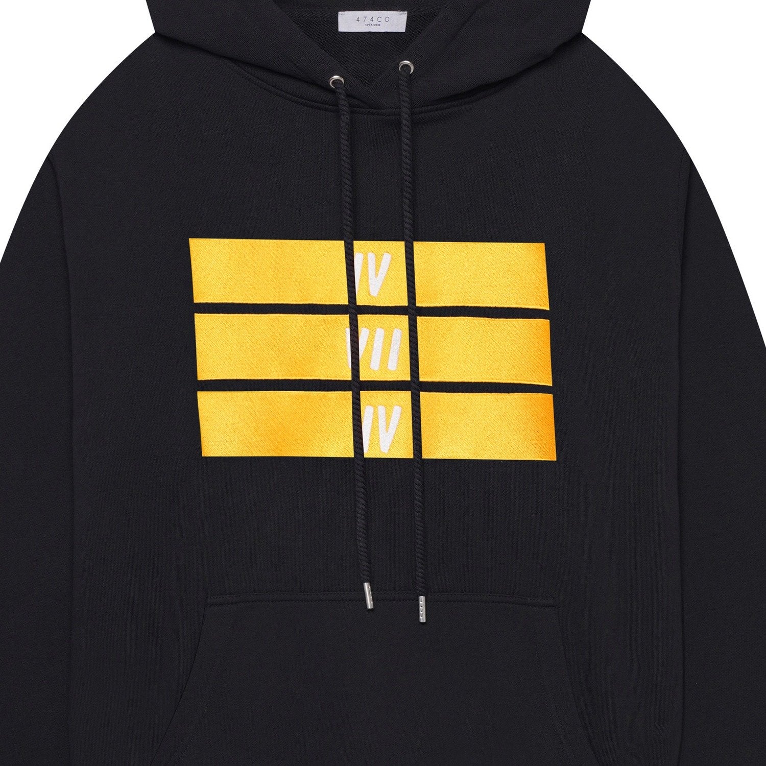 Organic Cotton Yellow And White 3 Bars Hoodie - Black