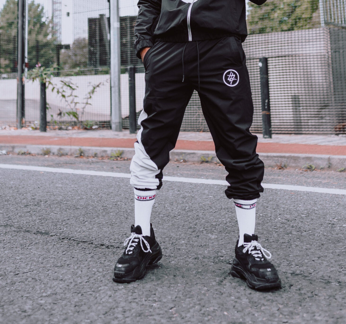 474 white and black tracksuit bottom