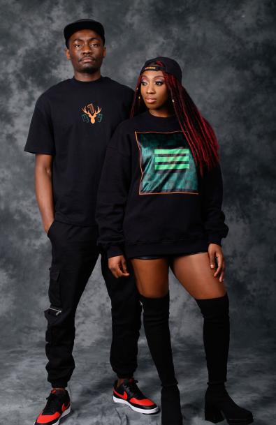 474coxJagermeister black tshirt and sweatshirt stand female and male