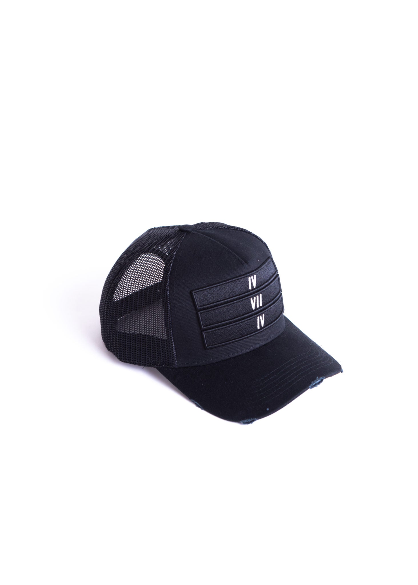 Black 474 Black 3D Distressed Trucker Cap