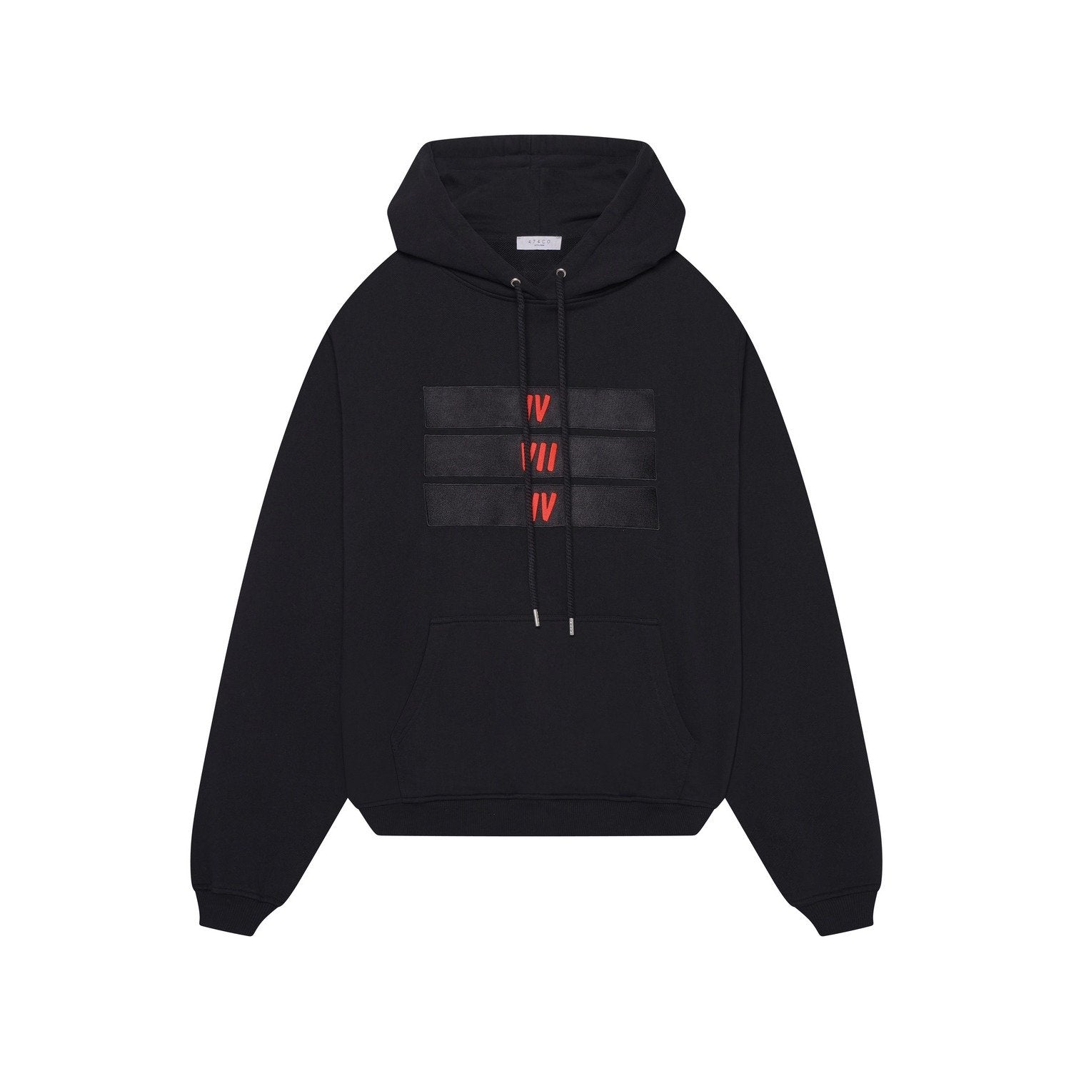 Organic Cotton Black And Red 3 Bars Hoodie - Black
