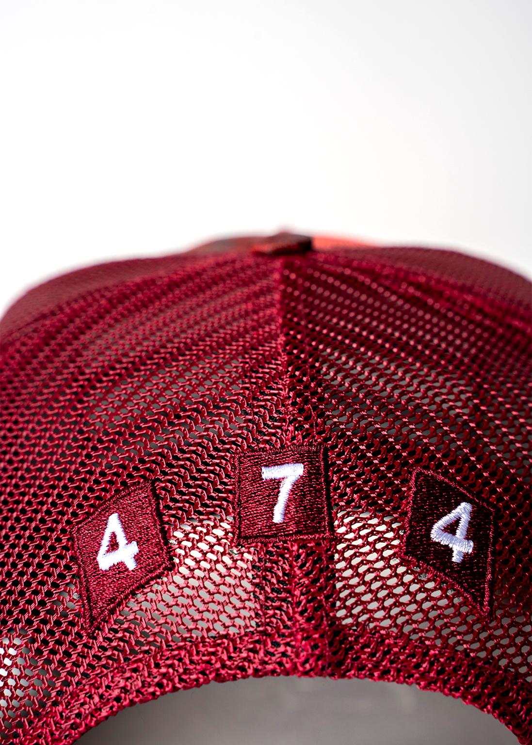 Burgundy Red Camo 474 3 Bars Trucker Cap