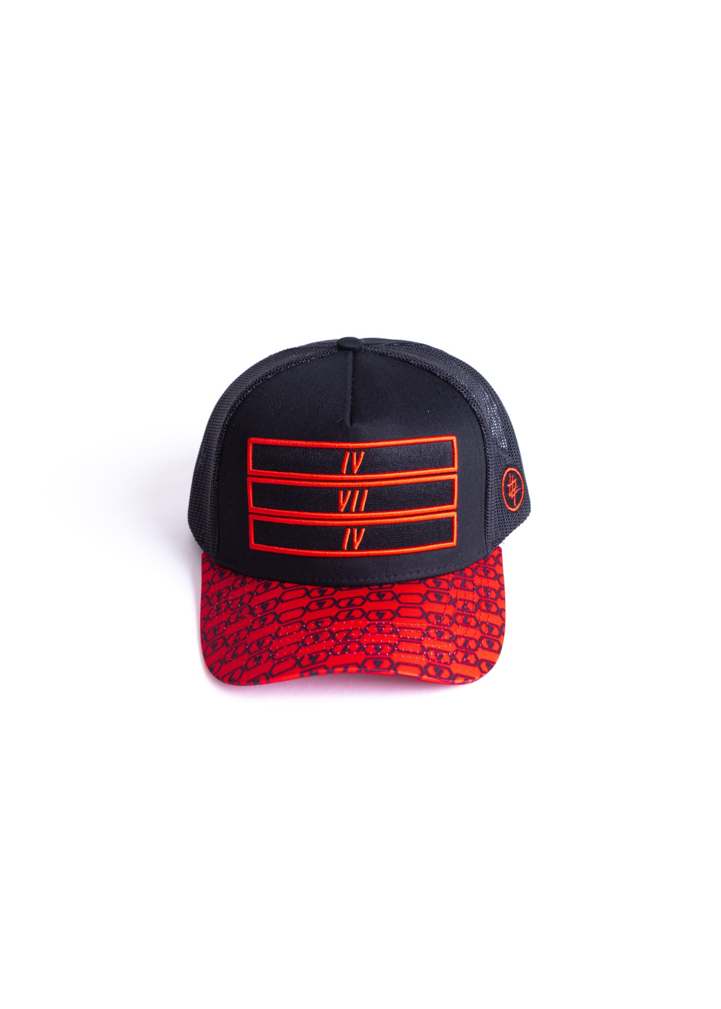 Red and Black 474 pattern Trucker Cap