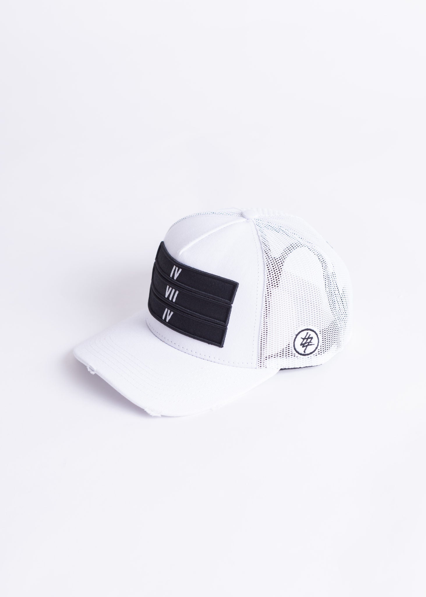 White 474 Black 3 Bars Trucker Cap